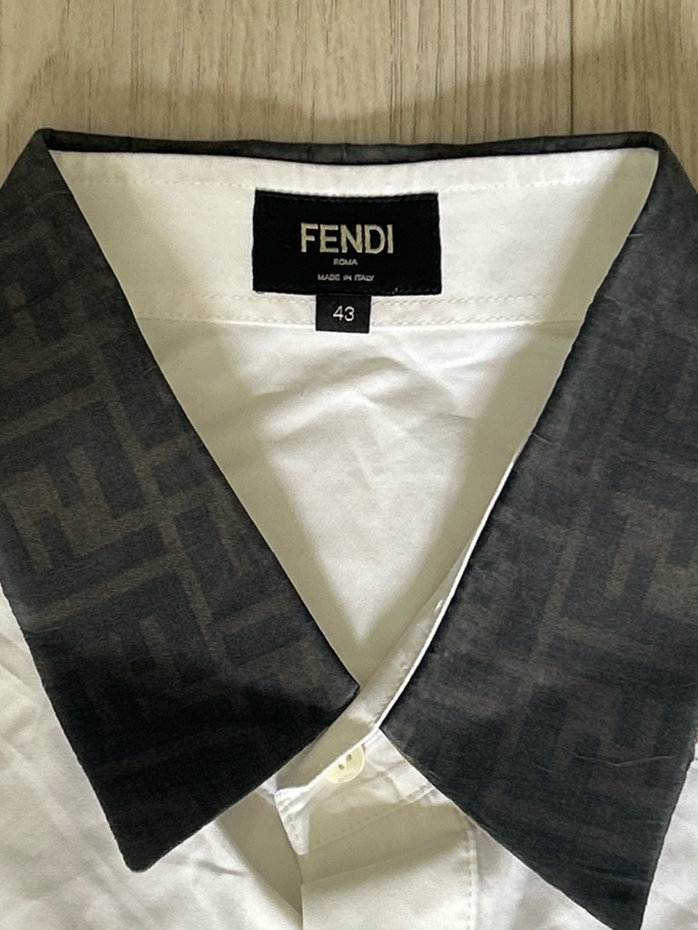 Roma Fendi White Button-Up Shirt with Black Patterned Collar